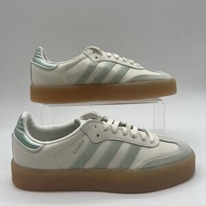 Womens Size 8 Adidas Sambae Off White Linen Silver Sneakers IG1947 NEW